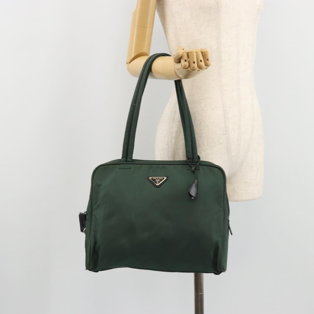 PRADA Tote Bag Nylon Green Silver Auth ep14041