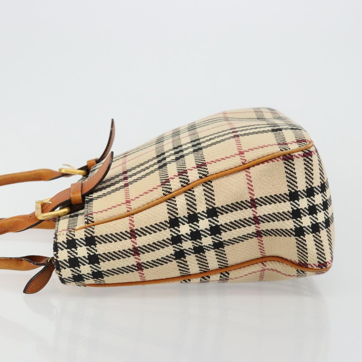 BURBERRY Nova Check Hand Bag Canvas Beige Gold Auth ep14042