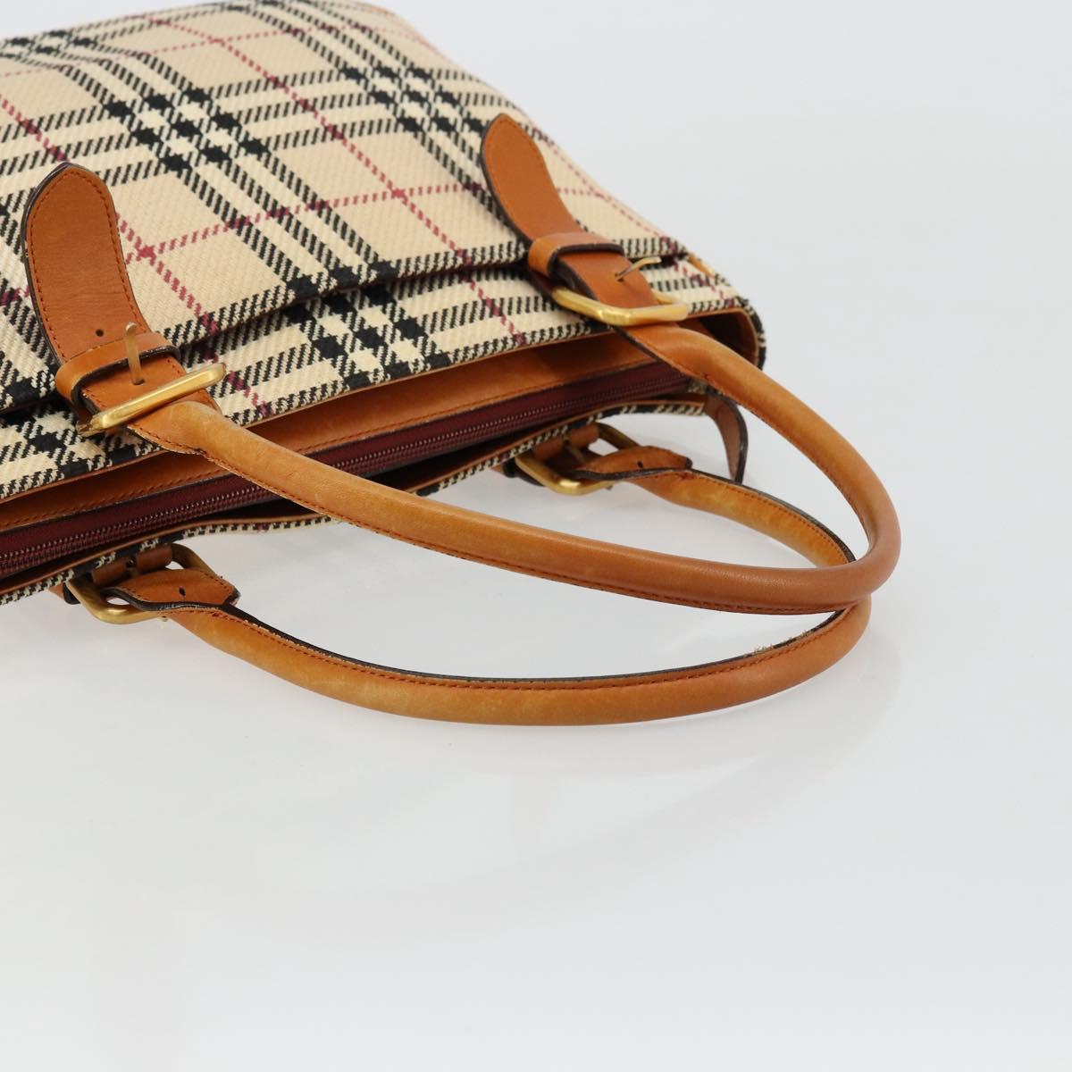 BURBERRY Nova Check Hand Bag Canvas Beige Gold Auth ep14042