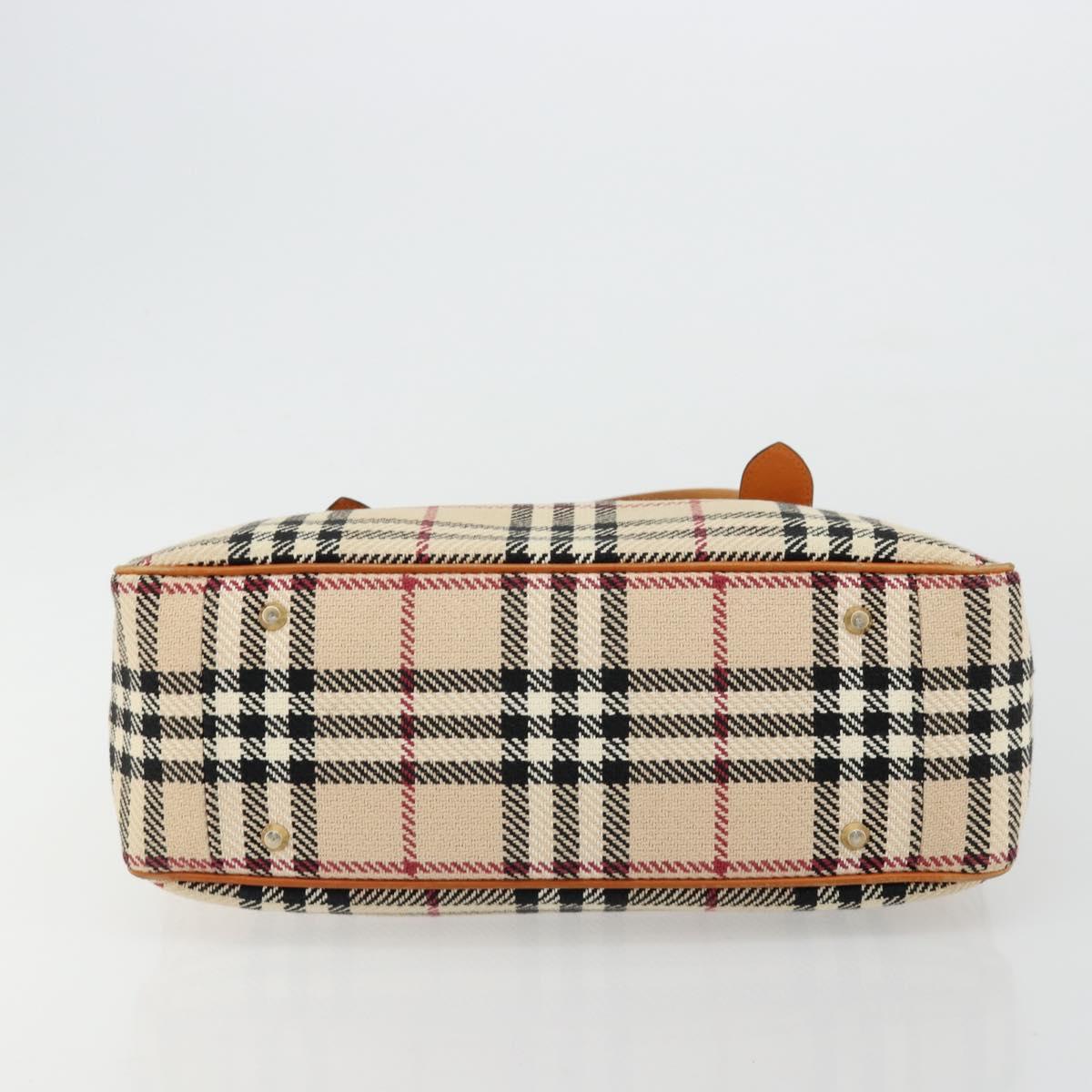 BURBERRY Nova Check Hand Bag Canvas Beige Gold Auth ep14042