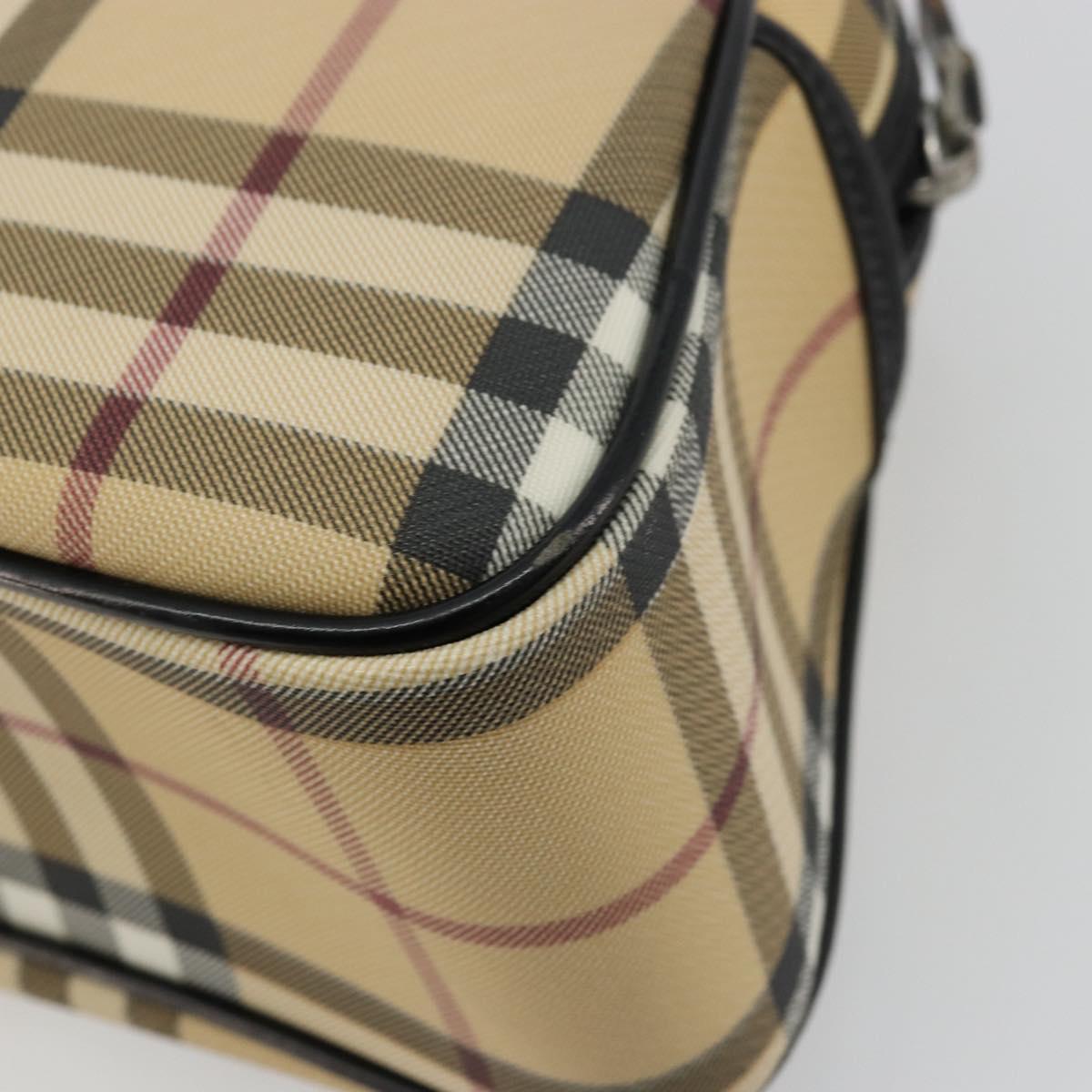 BURBERRY Nova Check Boston Bag PVC Beige Silver Auth ep14044