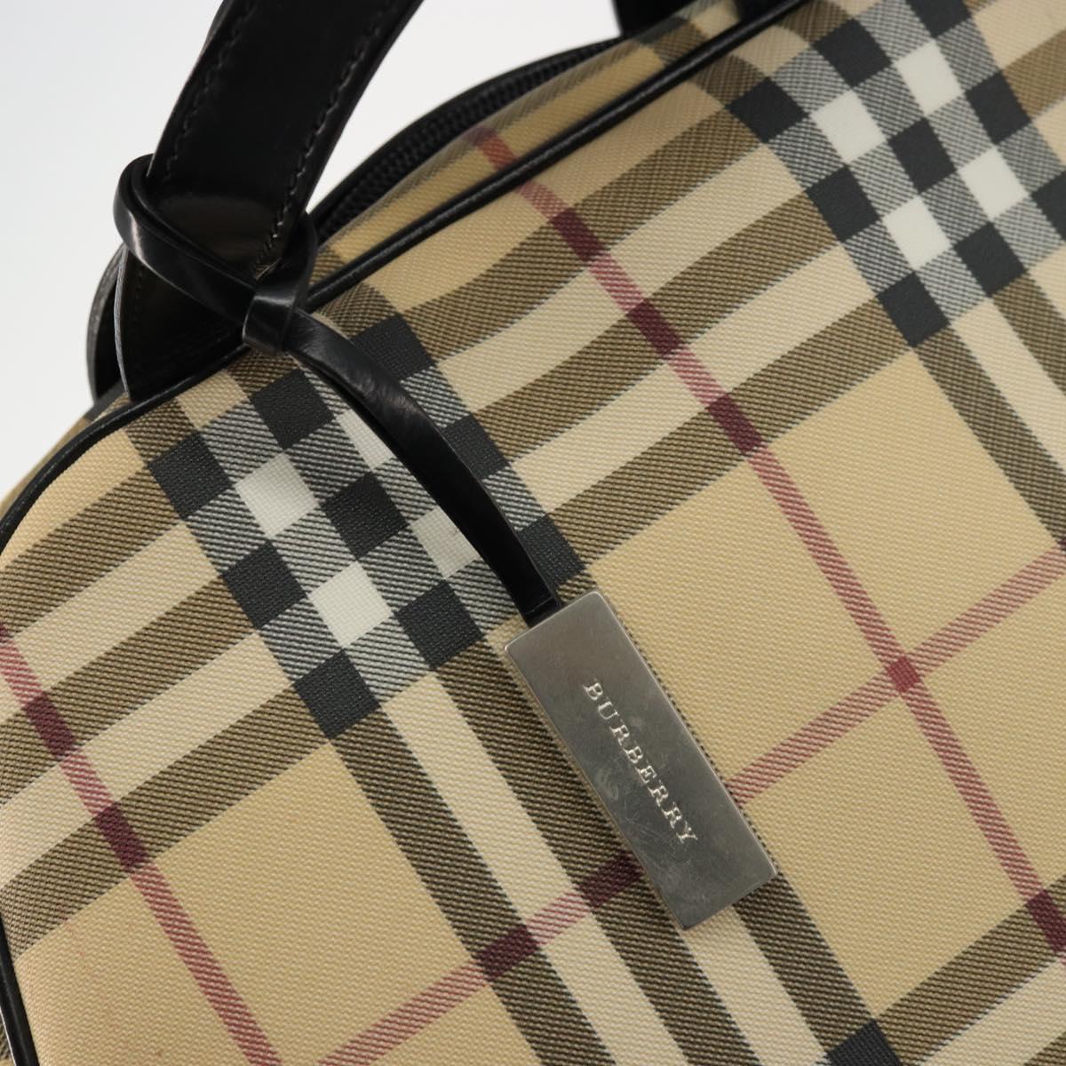 BURBERRY Nova Check Boston Bag PVC Beige Silver Auth ep14044