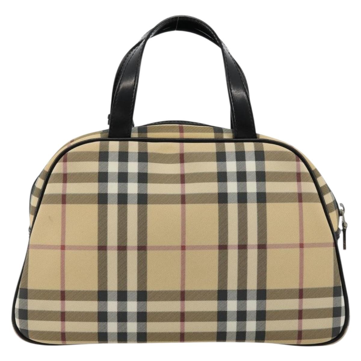 BURBERRY Nova Check Boston Bag PVC Beige Silver Auth ep14044