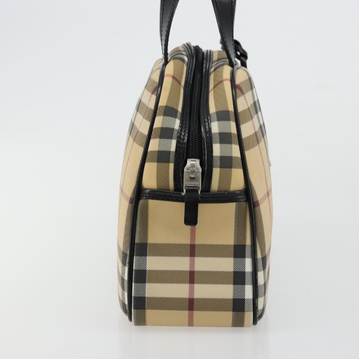 BURBERRY Nova Check Boston Bag PVC Beige Silver Auth ep14044