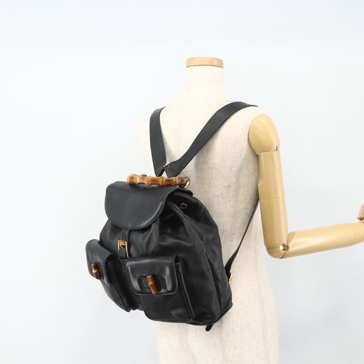 GUCCI Bamboo Backpack Leather Black Gold 003 2040 0016 Auth ep14048