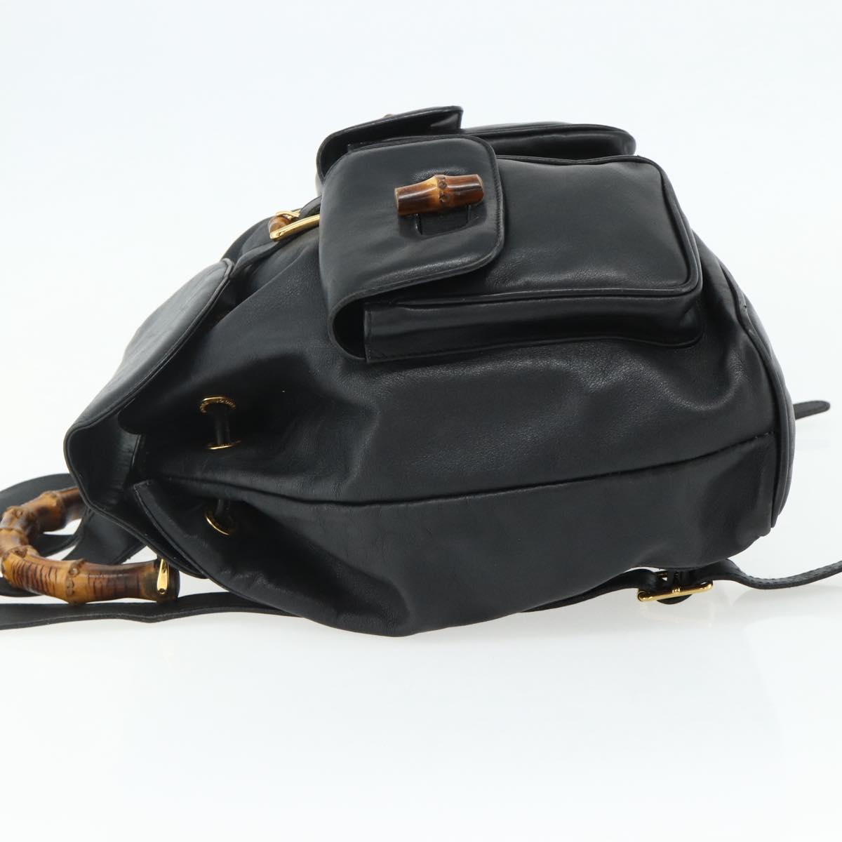 GUCCI Bamboo Backpack Leather Black Gold 003 2040 0016 Auth ep14048