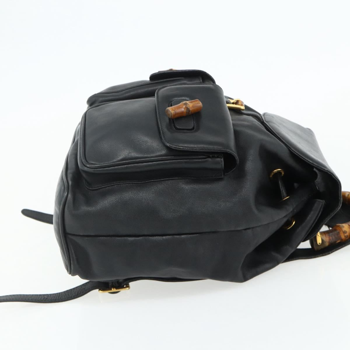 GUCCI Bamboo Backpack Leather Black Gold 003 2040 0016 Auth ep14048