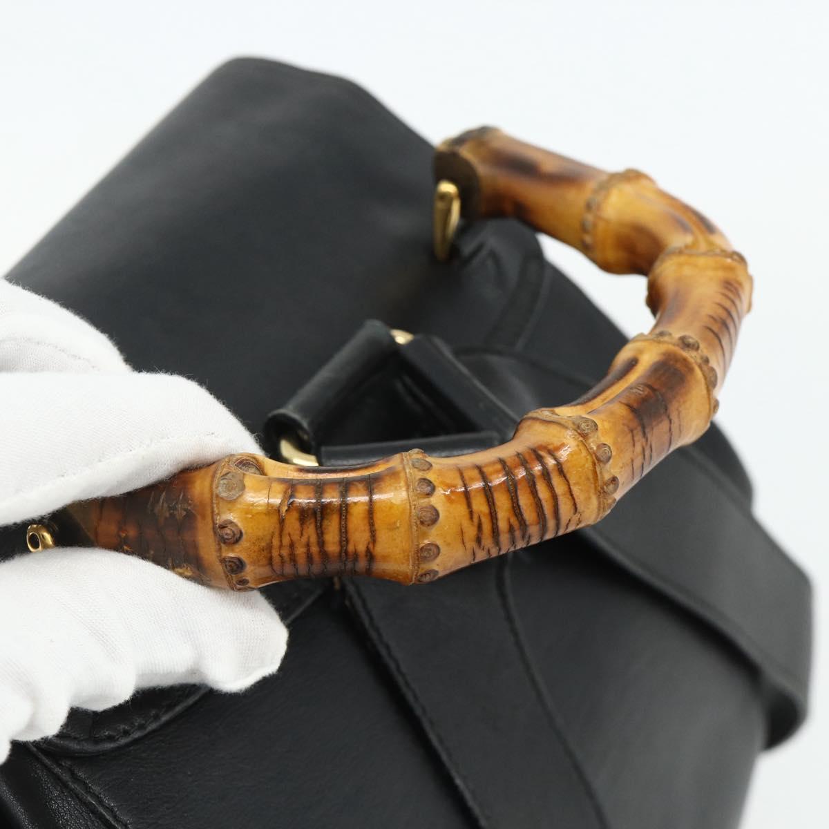 GUCCI Bamboo Backpack Leather Black Gold 003 2040 0016 Auth ep14048