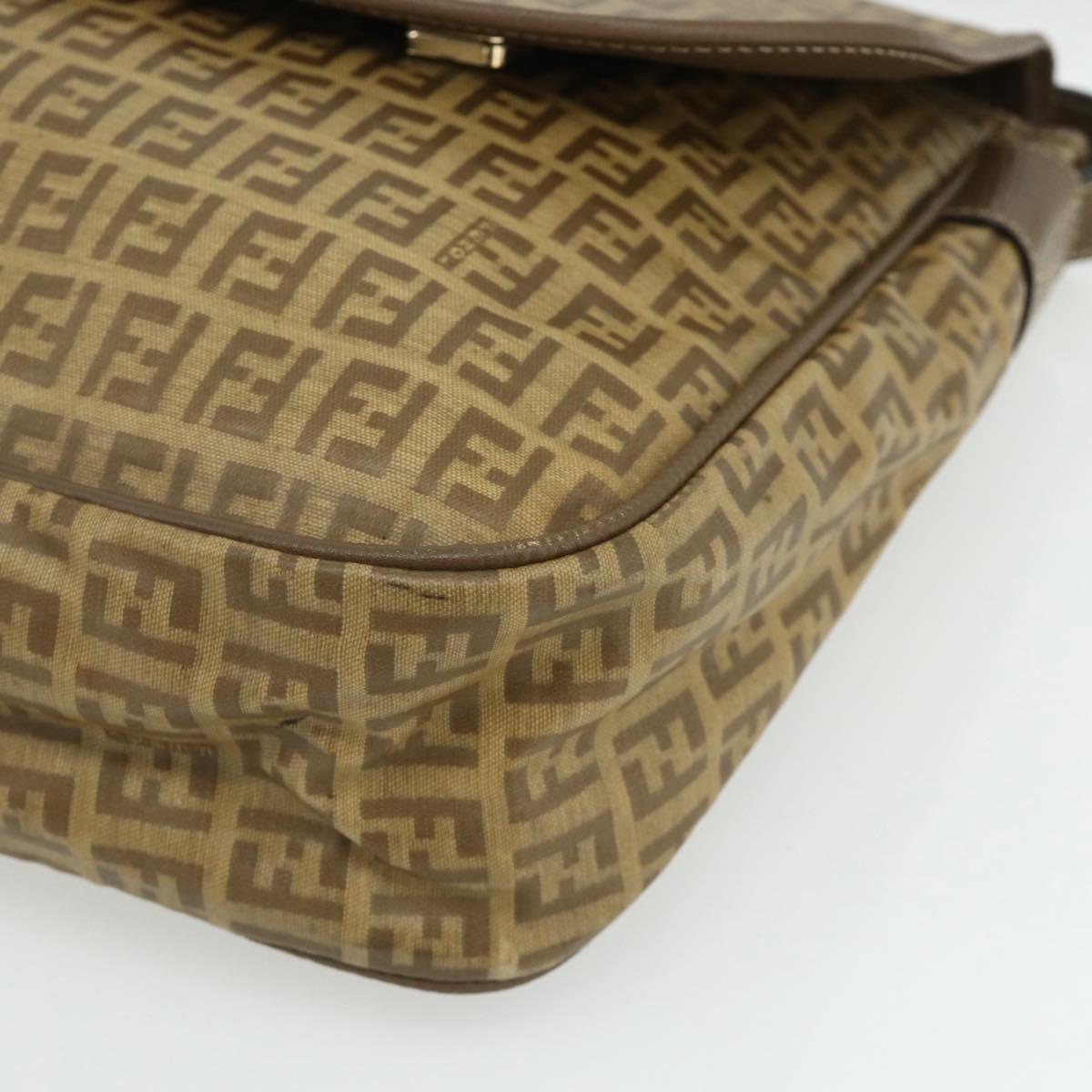 FENDI Zucchino Canvas Shoulder Bag Coated Canvas Beige Gold Auth ep14053