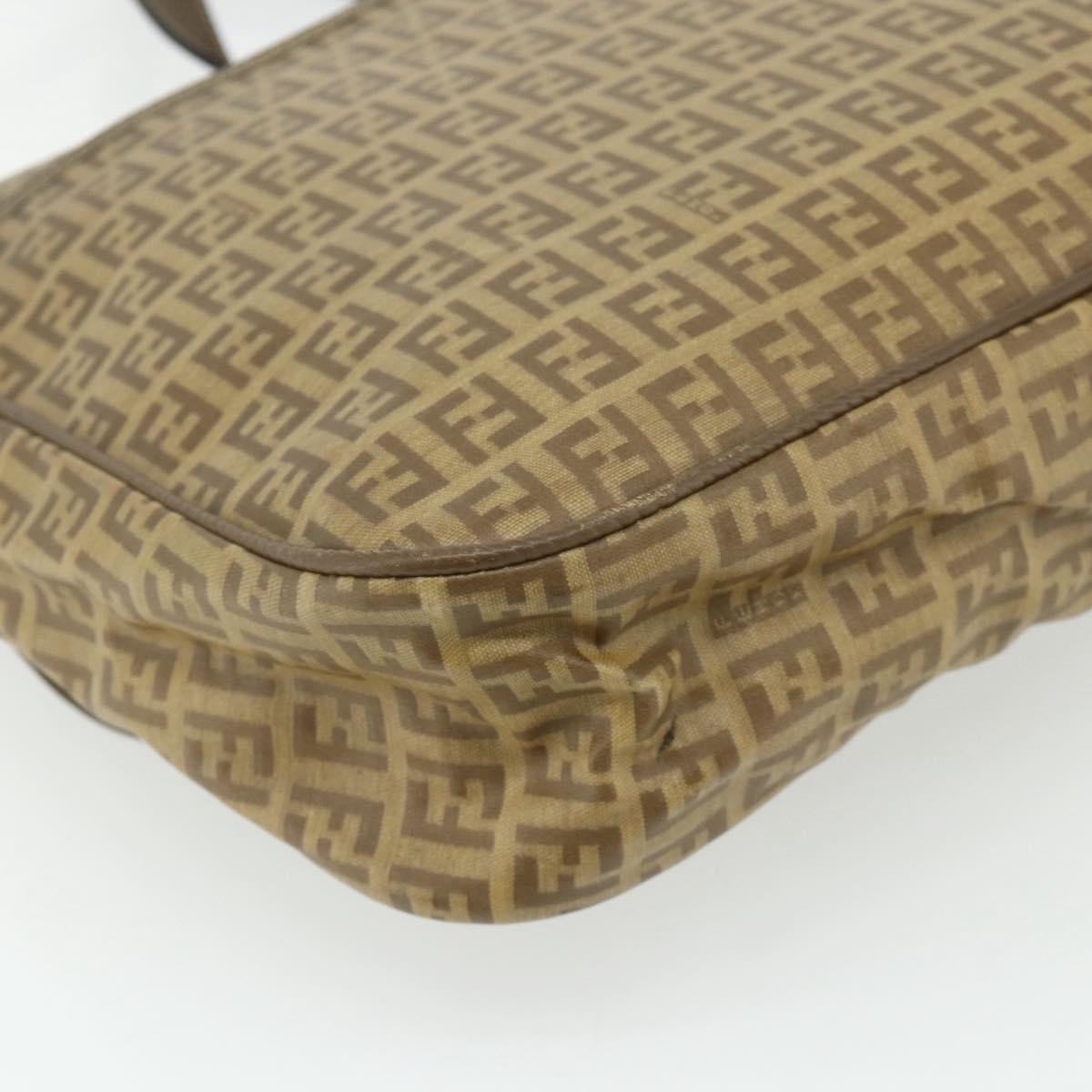 FENDI Zucchino Canvas Shoulder Bag Coated Canvas Beige Gold Auth ep14053