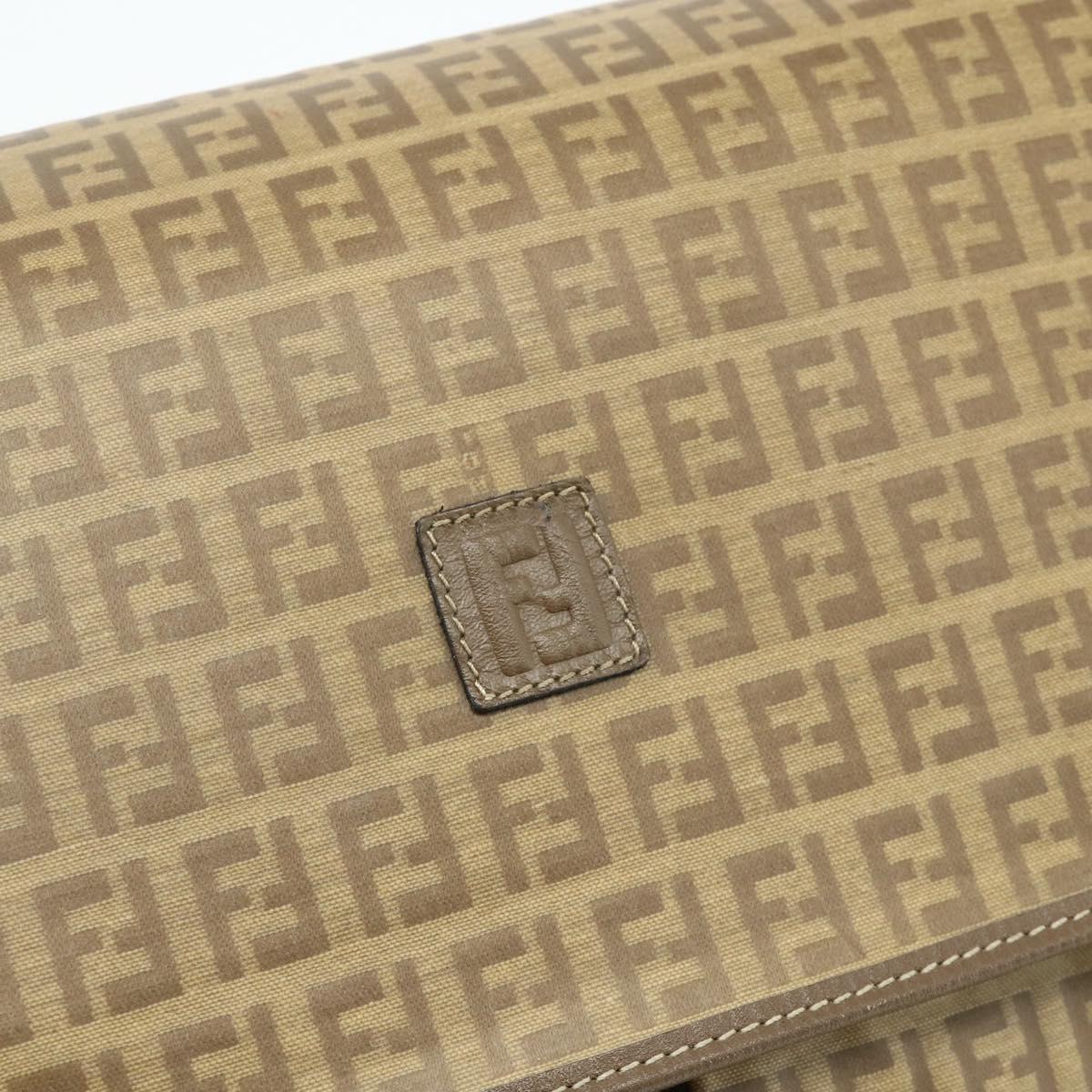 FENDI Zucchino Canvas Shoulder Bag Coated Canvas Beige Gold Auth ep14053