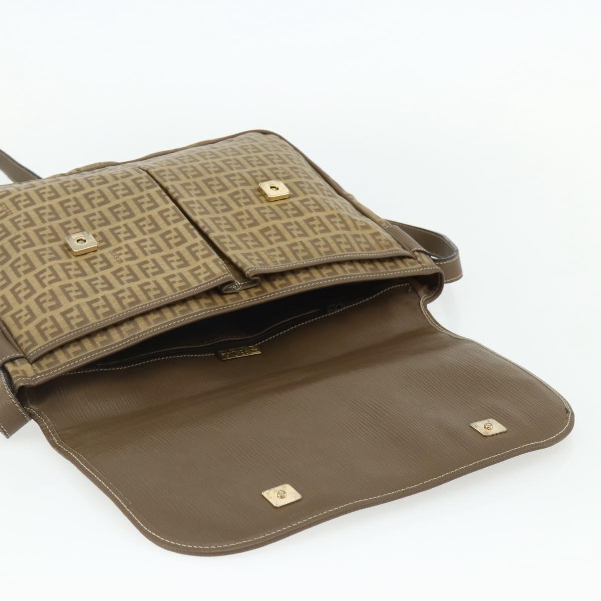 FENDI Zucchino Canvas Shoulder Bag Coated Canvas Beige Gold Auth ep14053