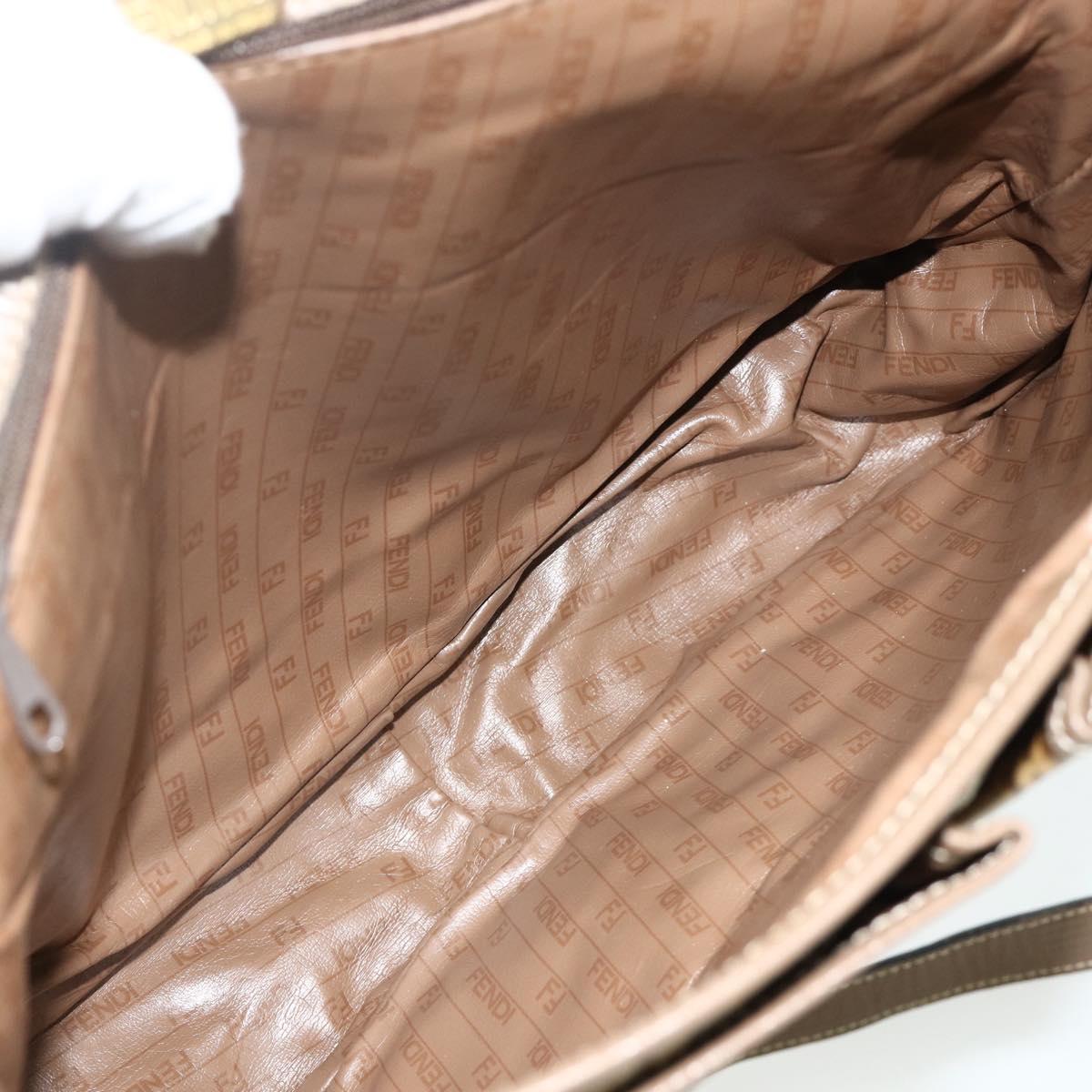 FENDI Zucchino Canvas Shoulder Bag Coated Canvas Beige Gold Auth ep14053