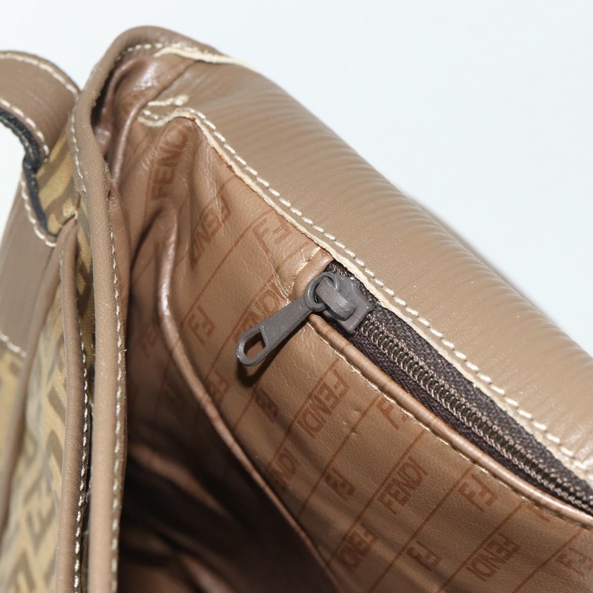 FENDI Zucchino Canvas Shoulder Bag Coated Canvas Beige Gold Auth ep14053
