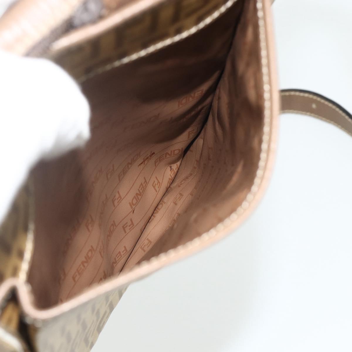 FENDI Zucchino Canvas Shoulder Bag Coated Canvas Beige Gold Auth ep14053