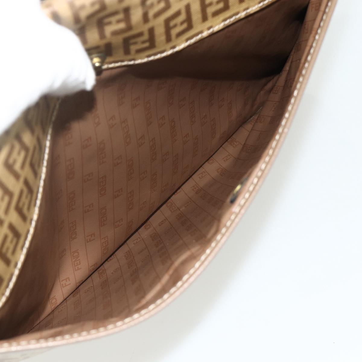 FENDI Zucchino Canvas Shoulder Bag Coated Canvas Beige Gold Auth ep14053