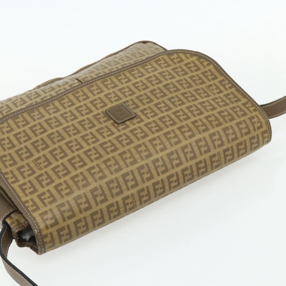 FENDI Zucchino Canvas Shoulder Bag Coated Canvas Beige Gold Auth ep14053