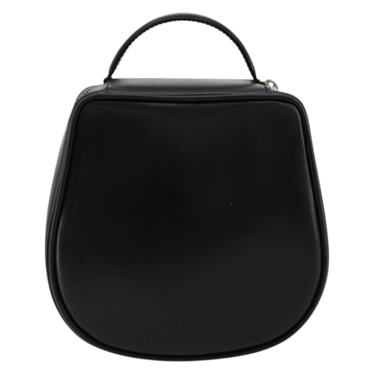 GUCCI Vanity Hand Bag Leather Black Silver Auth ep14055