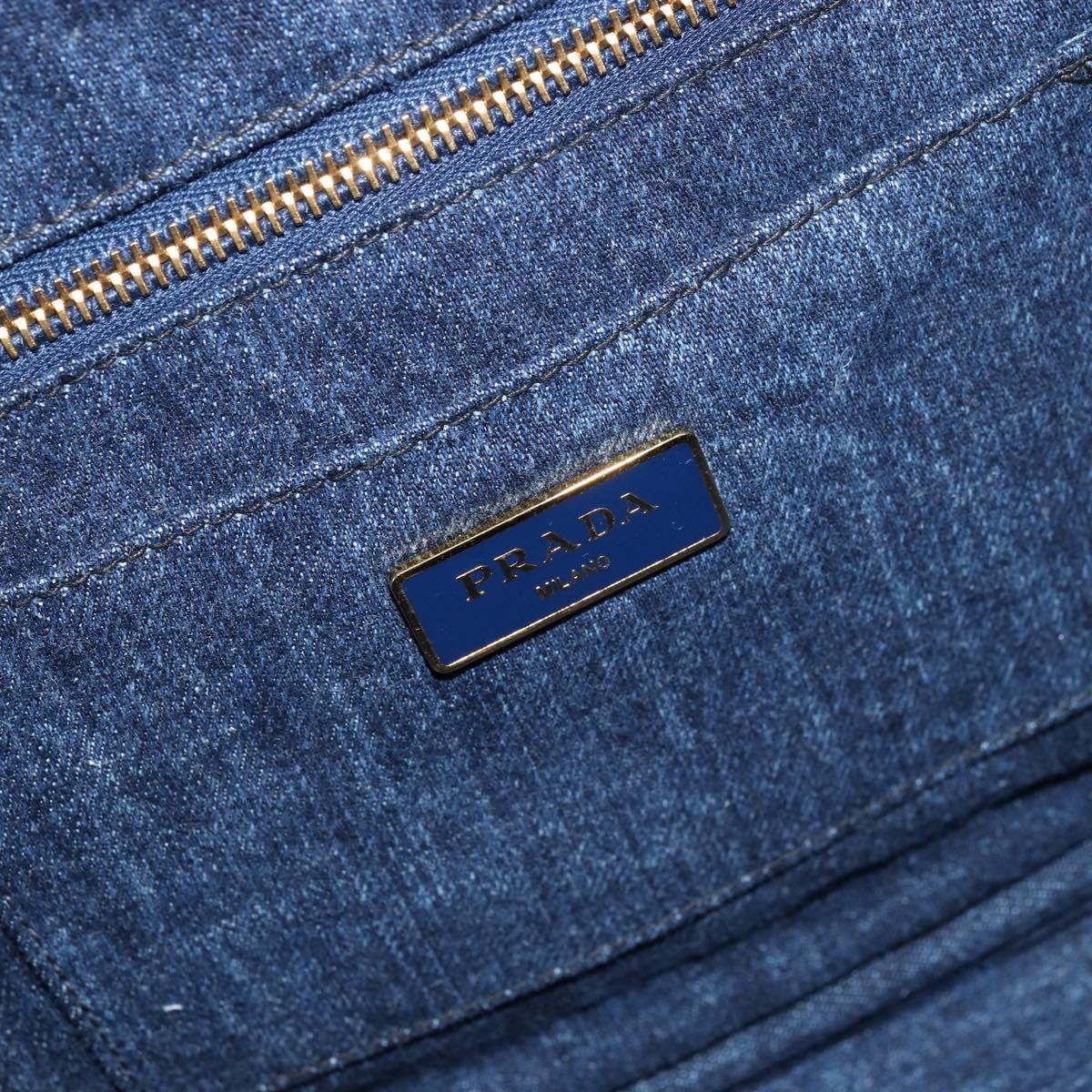 PRADA Canapa MM Hand Bag Denim Blue Gold Auth ep14070A