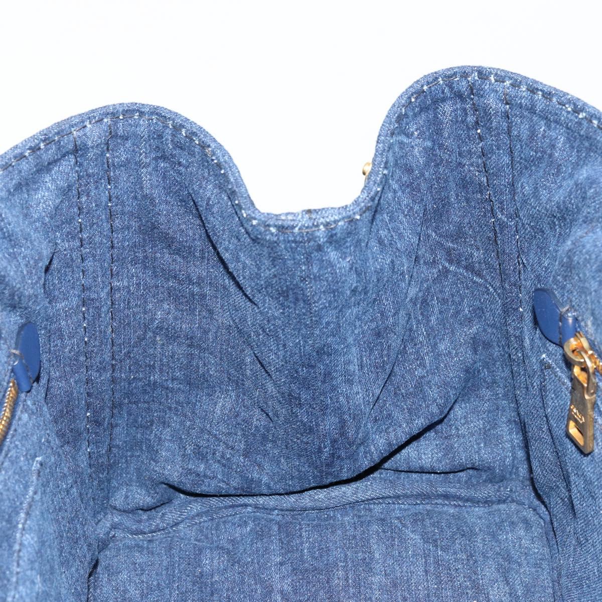 PRADA Canapa MM Hand Bag Denim Blue Gold Auth ep14070A