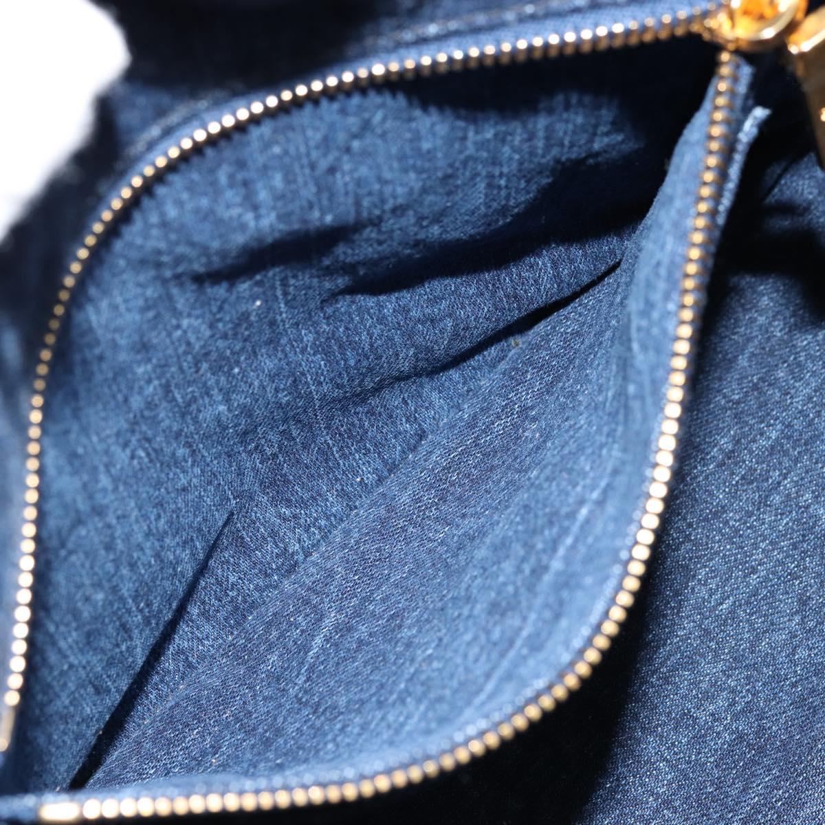 PRADA Canapa MM Hand Bag Denim Blue Gold Auth ep14070A