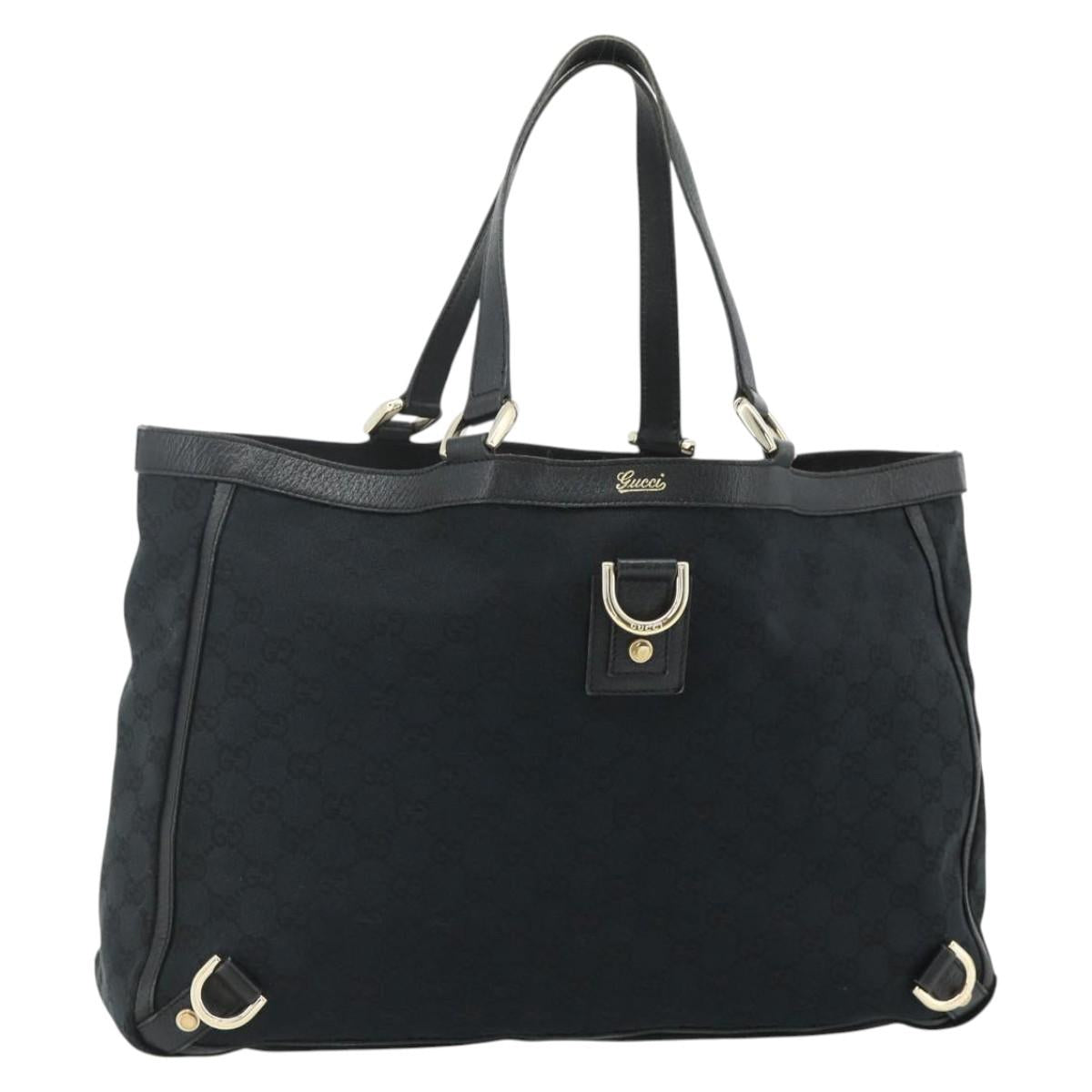 GUCCI GG Canvas Abbey Hand Bag Black Gold 141472 Auth ep14071