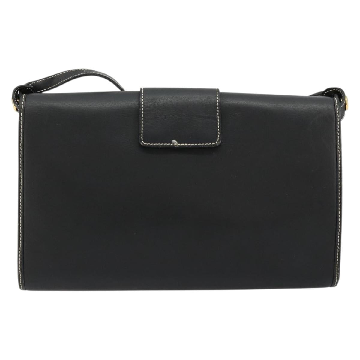 Christian Dior Shoulder Bag Leather Black Gold Auth ep14089