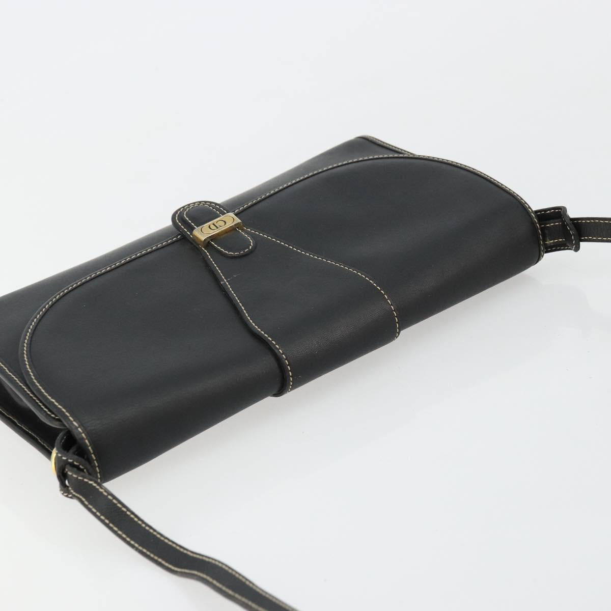 Christian Dior Shoulder Bag Leather Black Gold Auth ep14089
