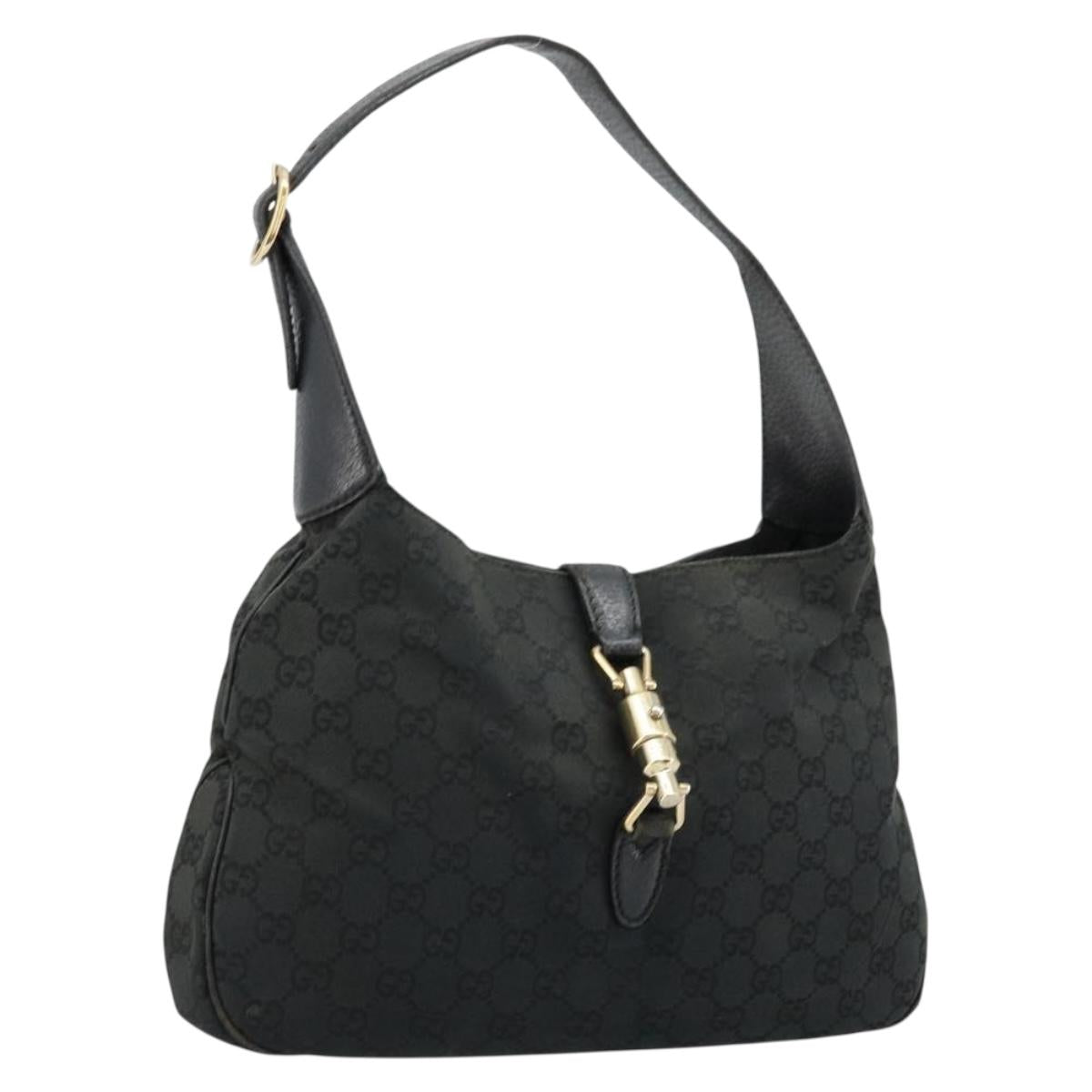 GUCCI GG Canvas New Jackie Shoulder Bag Black Gold 137335 Auth ep14093