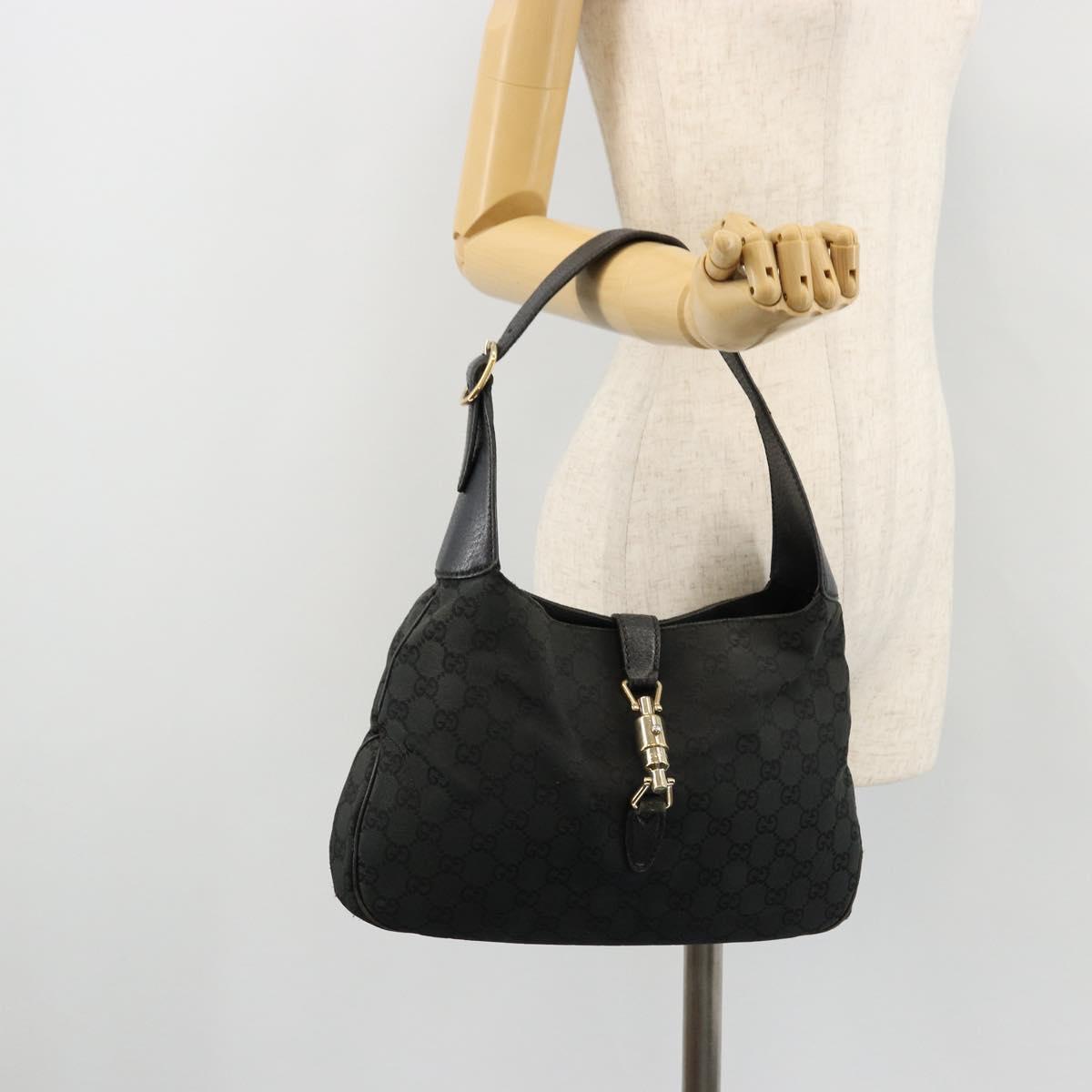 GUCCI GG Canvas New Jackie Shoulder Bag Black Gold 137335 Auth ep14093