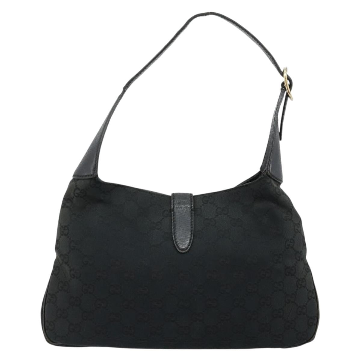 GUCCI GG Canvas New Jackie Shoulder Bag Black Gold 137335 Auth ep14093