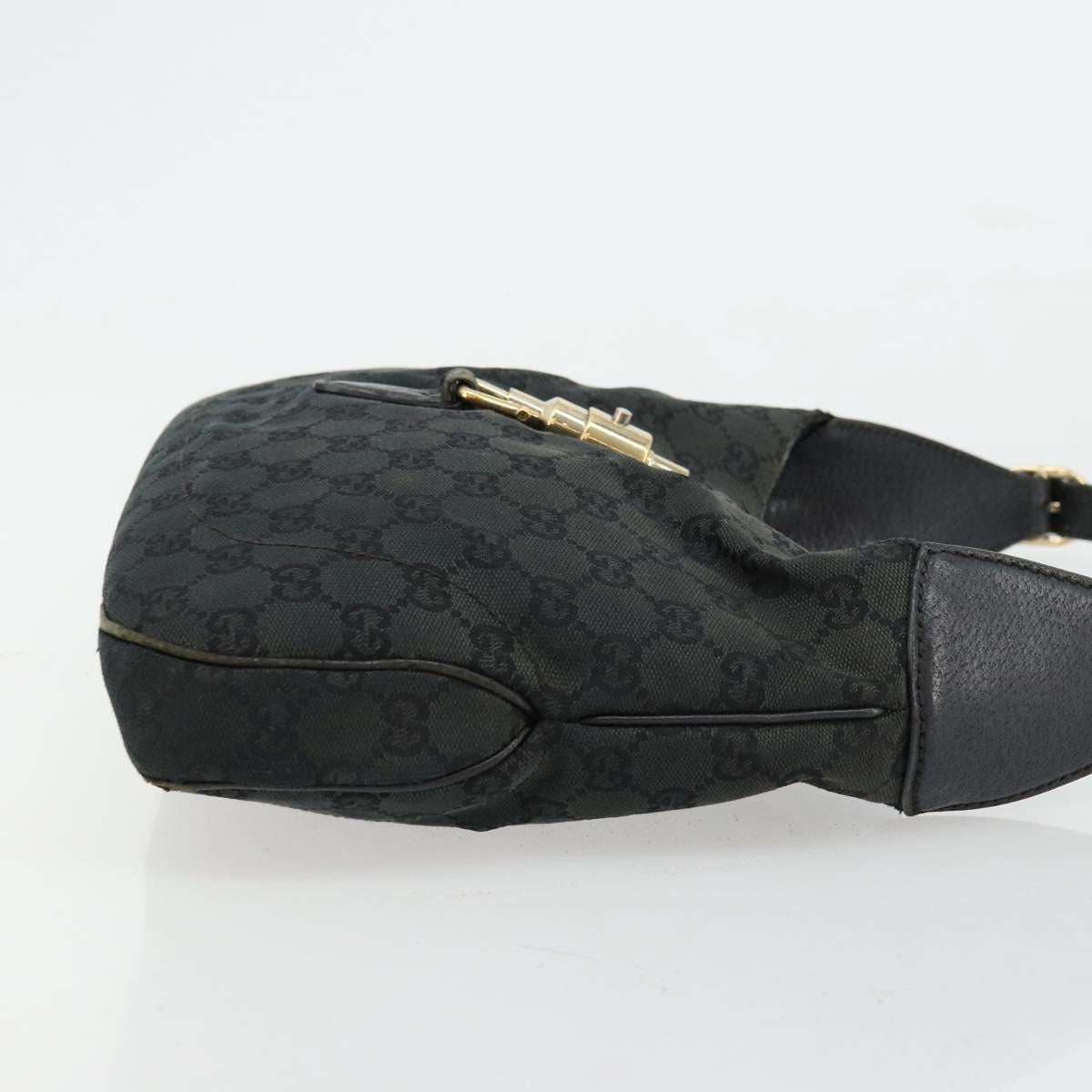 GUCCI GG Canvas New Jackie Shoulder Bag Black Gold 137335 Auth ep14093