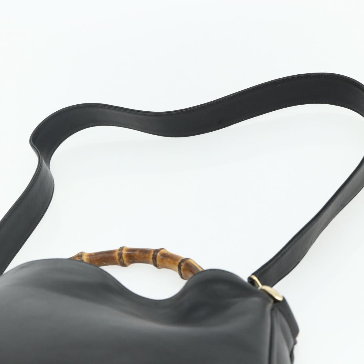 GUCCI Bamboo Shoulder Bag Leather 2way Black Gold 001 1998 1638 Auth ep14094