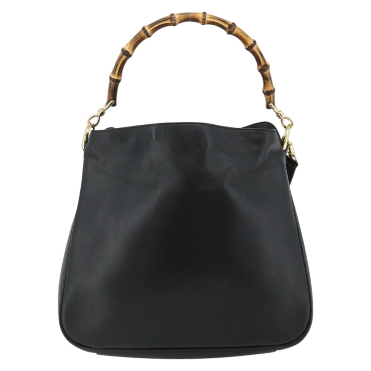 GUCCI Bamboo Shoulder Bag Leather 2way Black Gold 001 1998 1638 Auth ep14094