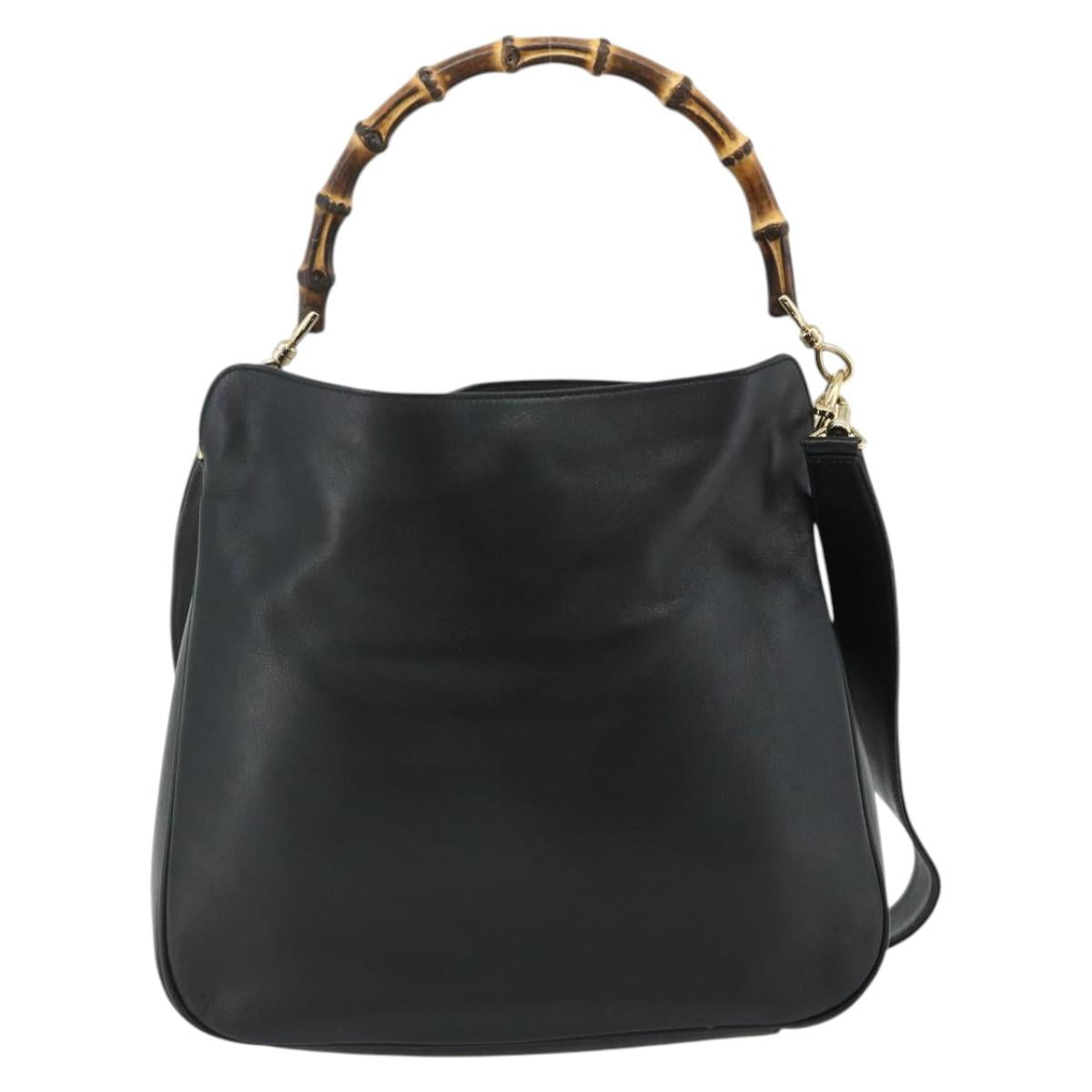 GUCCI Bamboo Shoulder Bag Leather 2way Black Gold 001 1998 1638 Auth ep14094