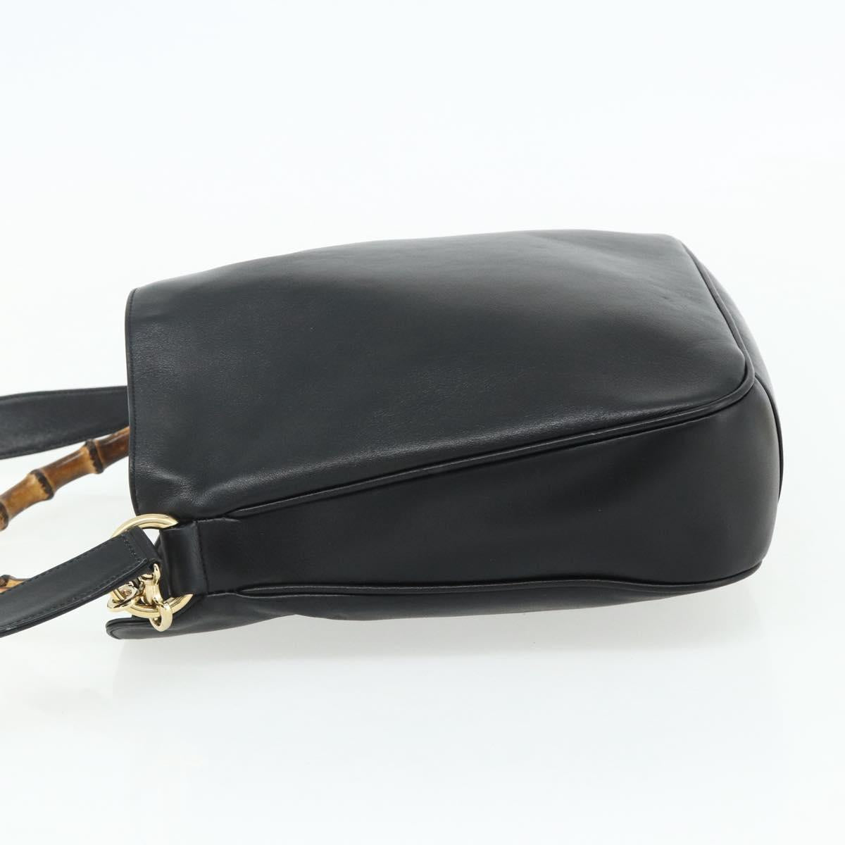 GUCCI Bamboo Shoulder Bag Leather 2way Black Gold 001 1998 1638 Auth ep14094