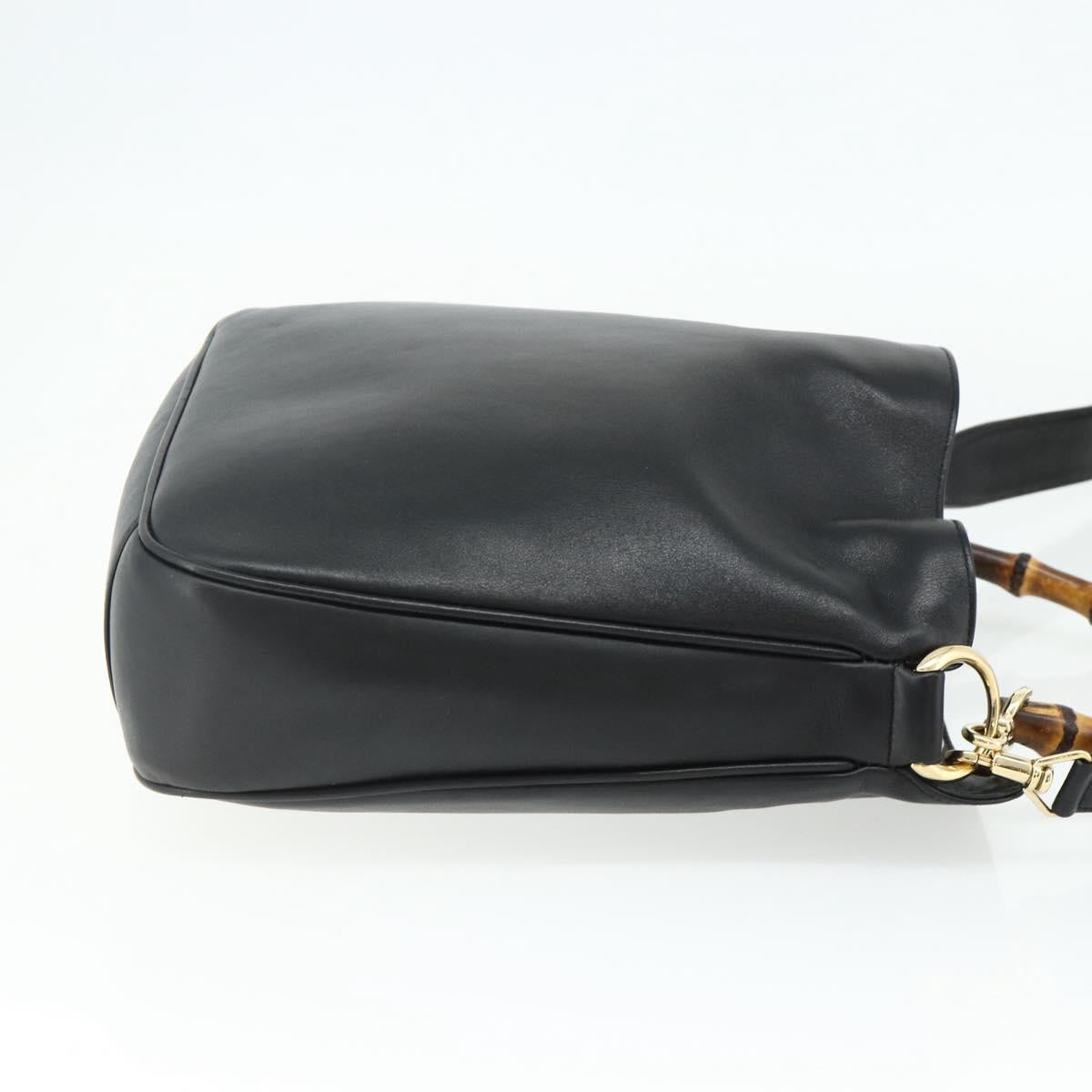 GUCCI Bamboo Shoulder Bag Leather 2way Black Gold 001 1998 1638 Auth ep14094