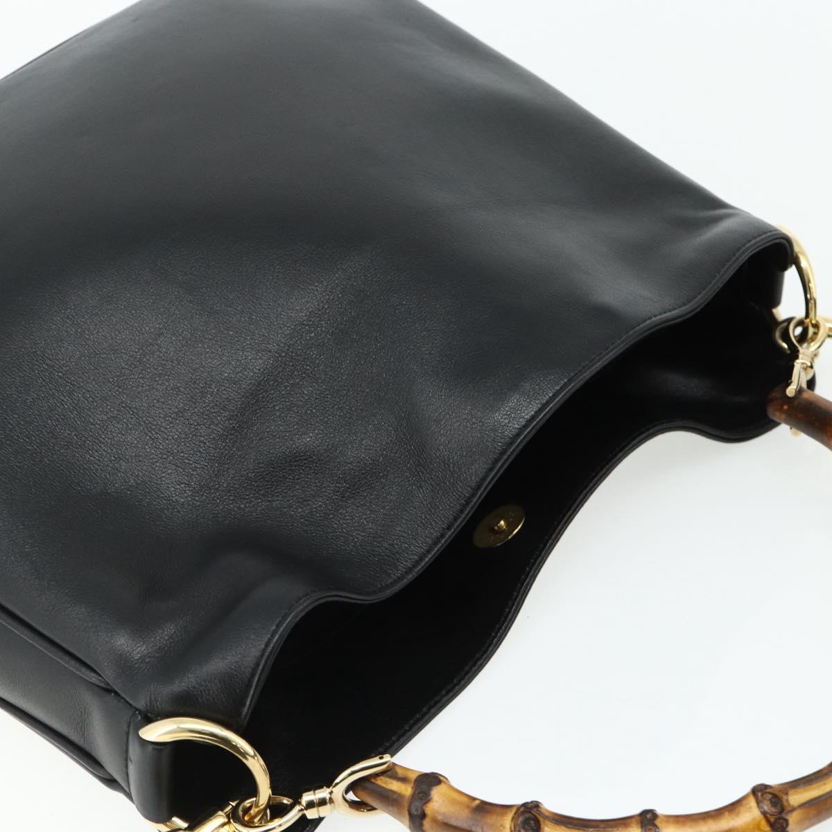 GUCCI Bamboo Shoulder Bag Leather 2way Black Gold 001 1998 1638 Auth ep14094