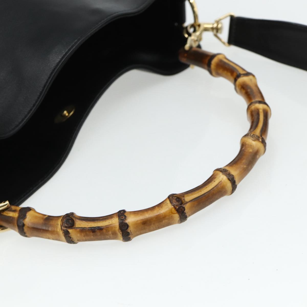 GUCCI Bamboo Shoulder Bag Leather 2way Black Gold 001 1998 1638 Auth ep14094