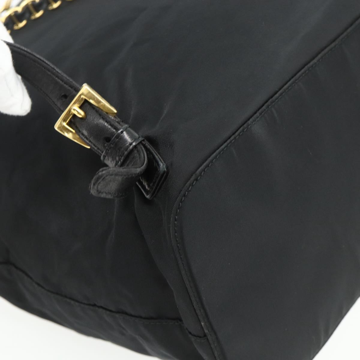 PRADA Chain Backpack Nylon Gold Black Auth ep14107A