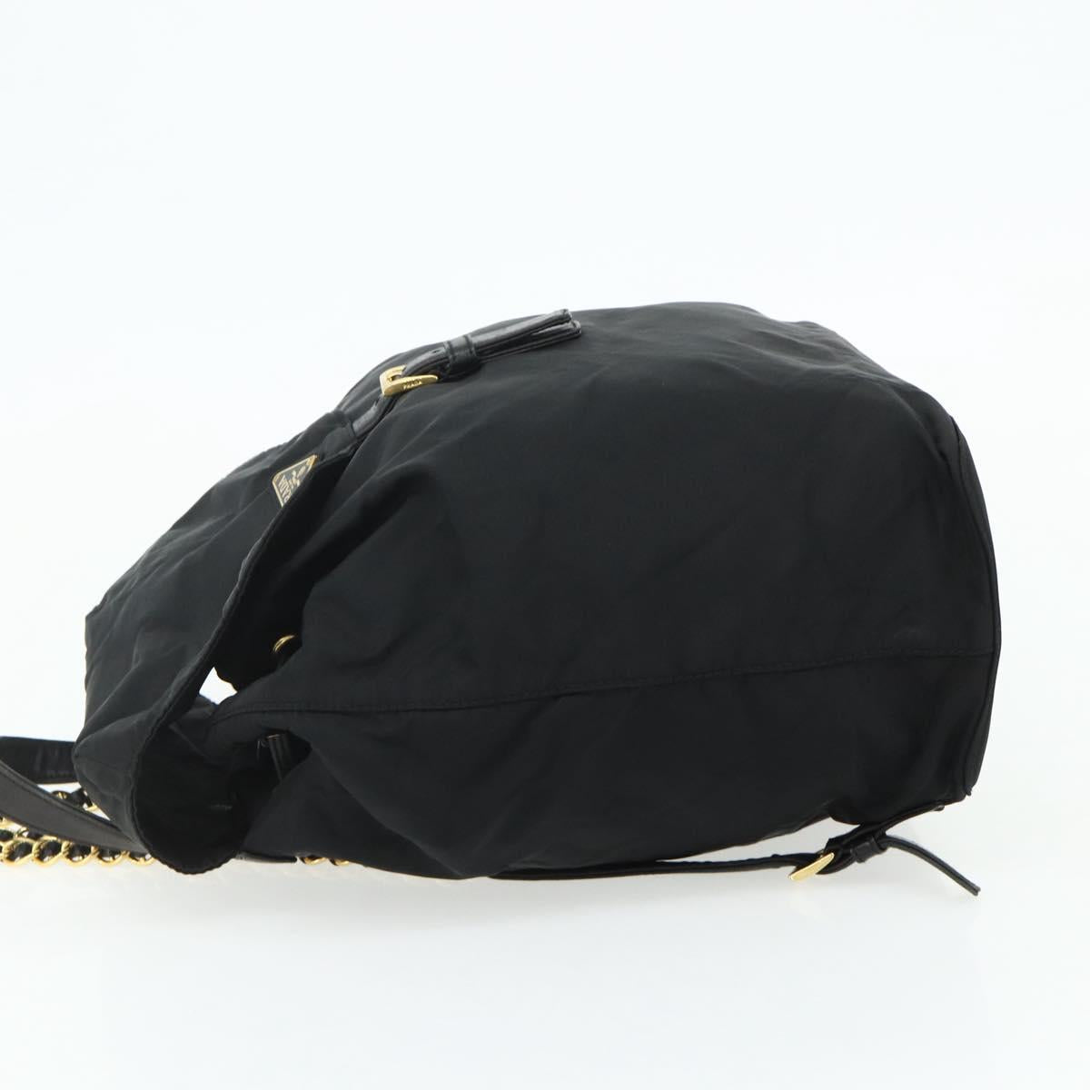 PRADA Chain Backpack Nylon Gold Black Auth ep14107A