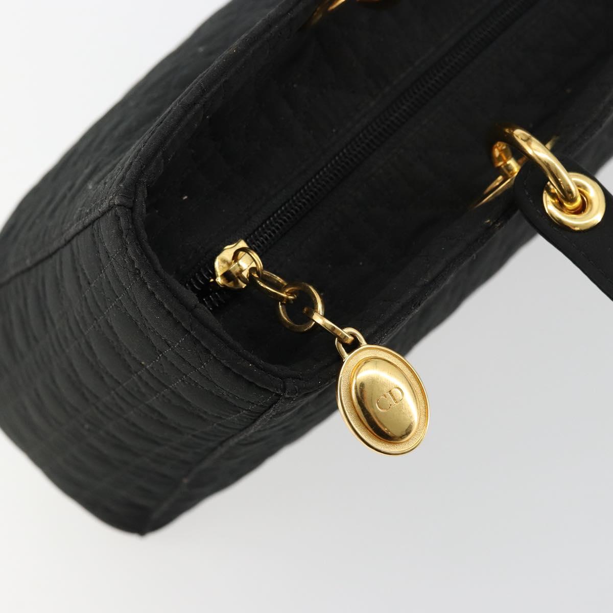 Christian Dior Canage Lady Dior Hand Bag Nylon Black Gold Auth ep14110