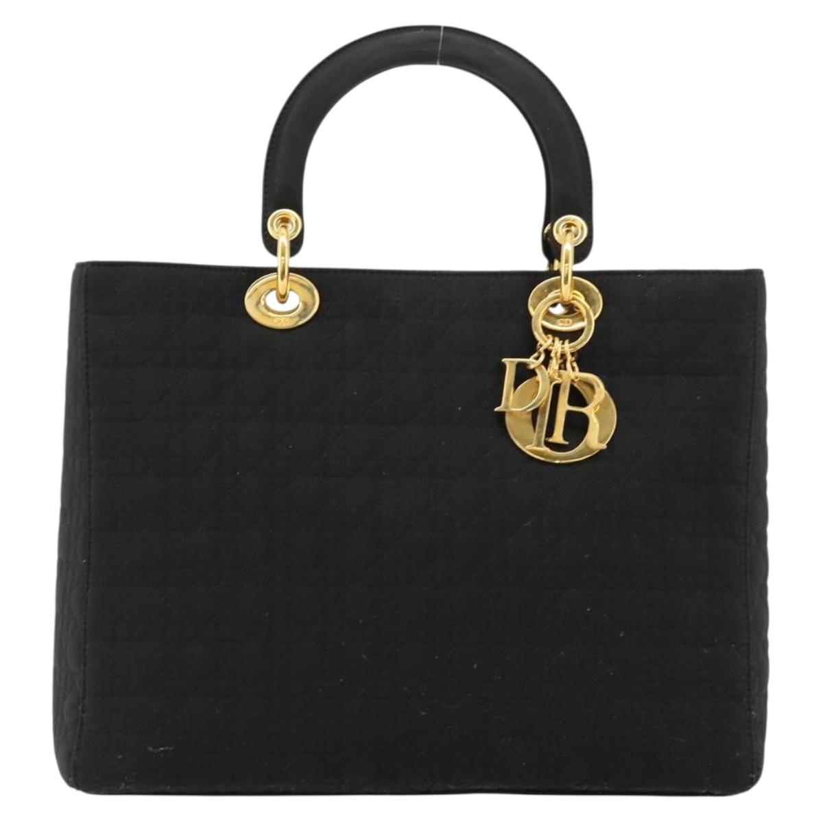 Christian Dior Canage Lady Dior Hand Bag Nylon Black Gold Auth ep14110