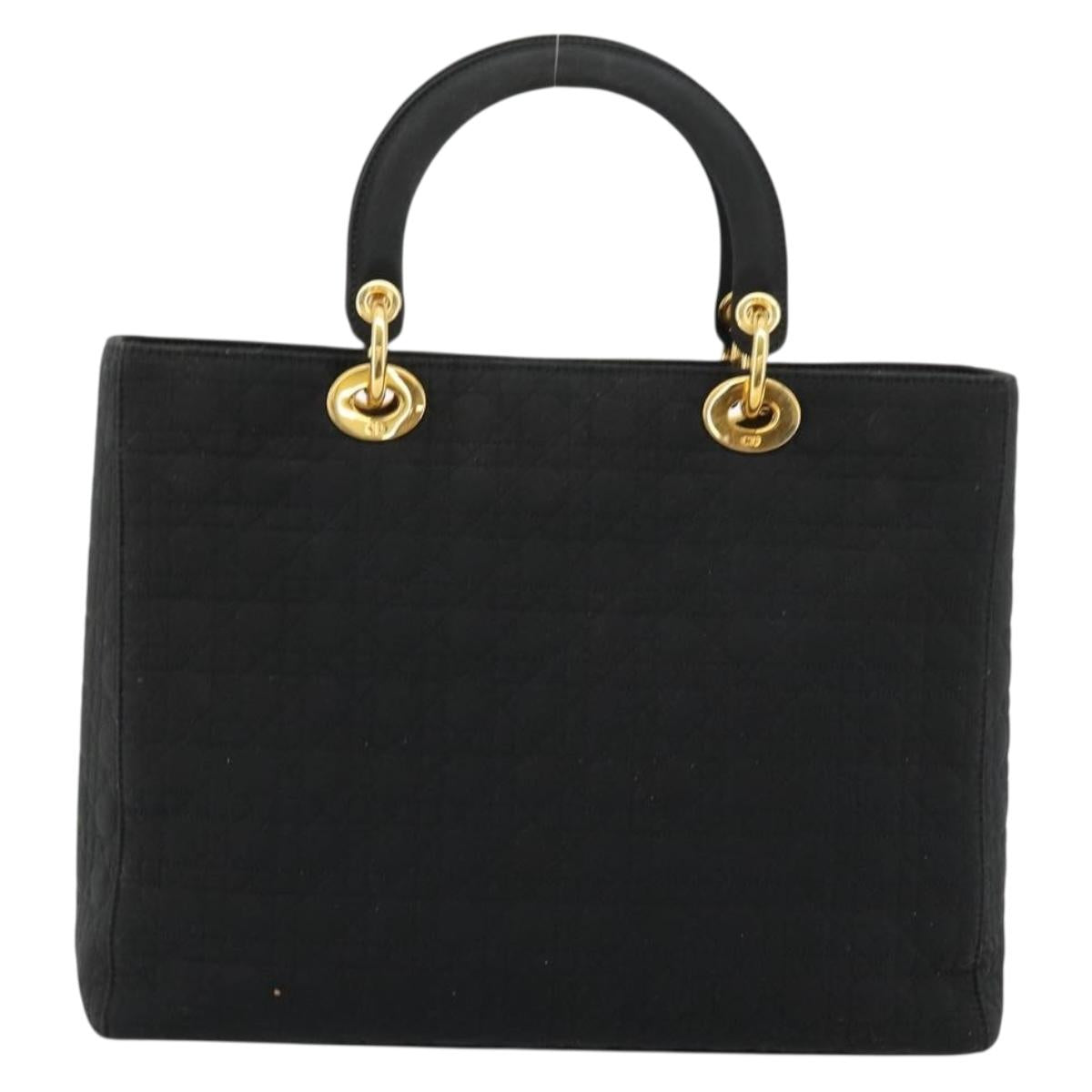 Christian Dior Canage Lady Dior Hand Bag Nylon Black Gold Auth ep14110