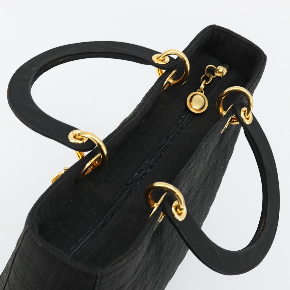 Christian Dior Canage Lady Dior Hand Bag Nylon Black Gold Auth ep14110