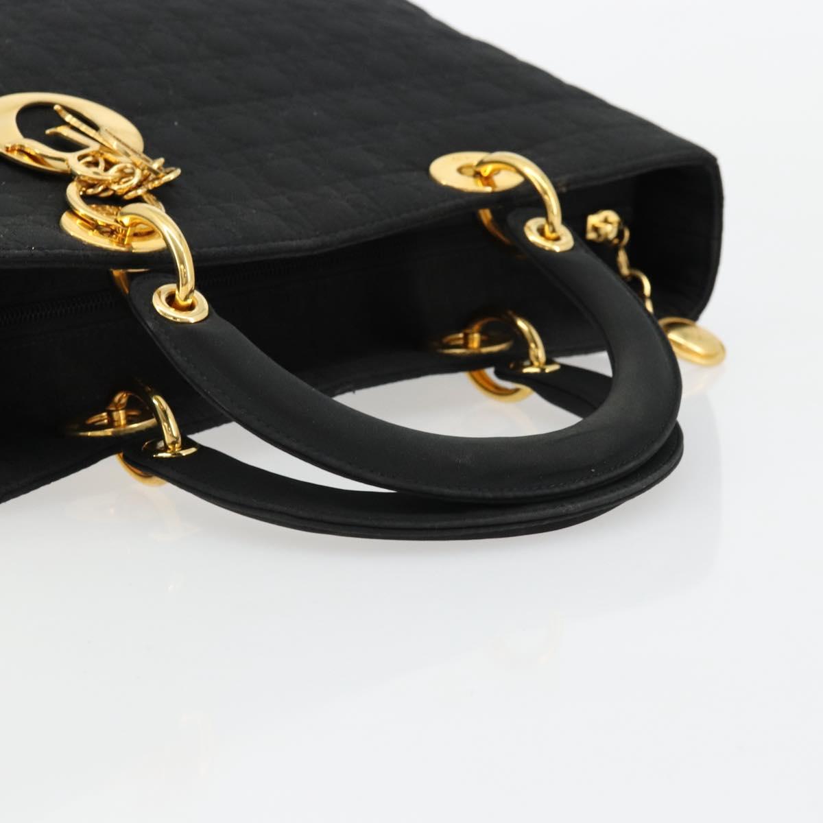 Christian Dior Canage Lady Dior Hand Bag Nylon Black Gold Auth ep14110