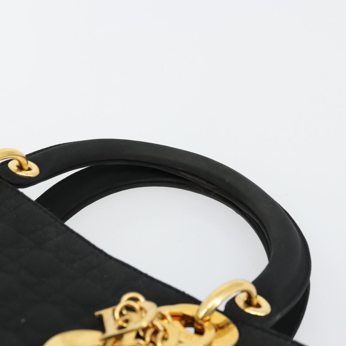 Christian Dior Canage Lady Dior Hand Bag Nylon Black Gold Auth ep14110