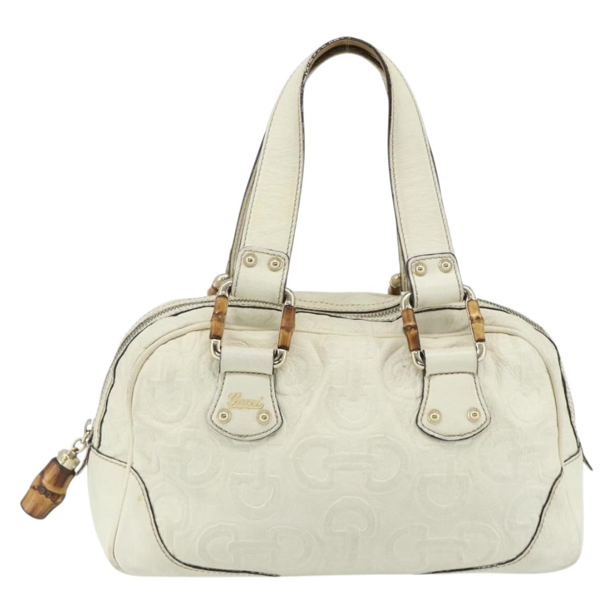GUCCI Bamboo Boston Bag Leather White Gold 154376 Auth ep14116
