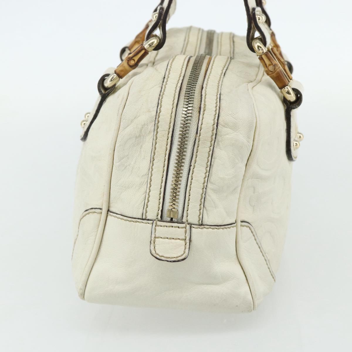 GUCCI Bamboo Boston Bag Leather White Gold 154376 Auth ep14116