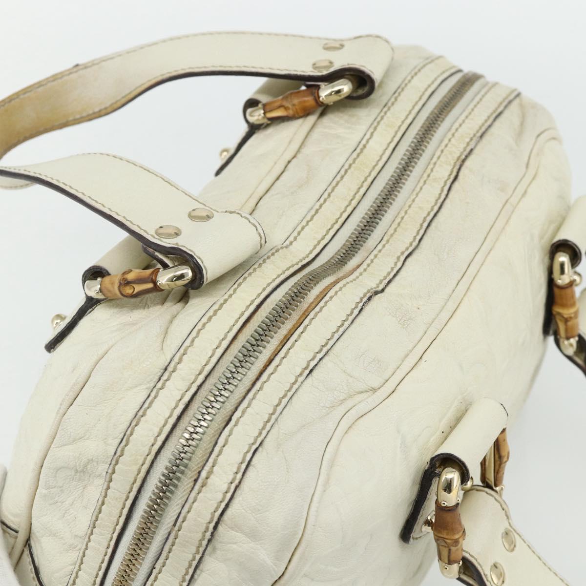 GUCCI Bamboo Boston Bag Leather White Gold 154376 Auth ep14116